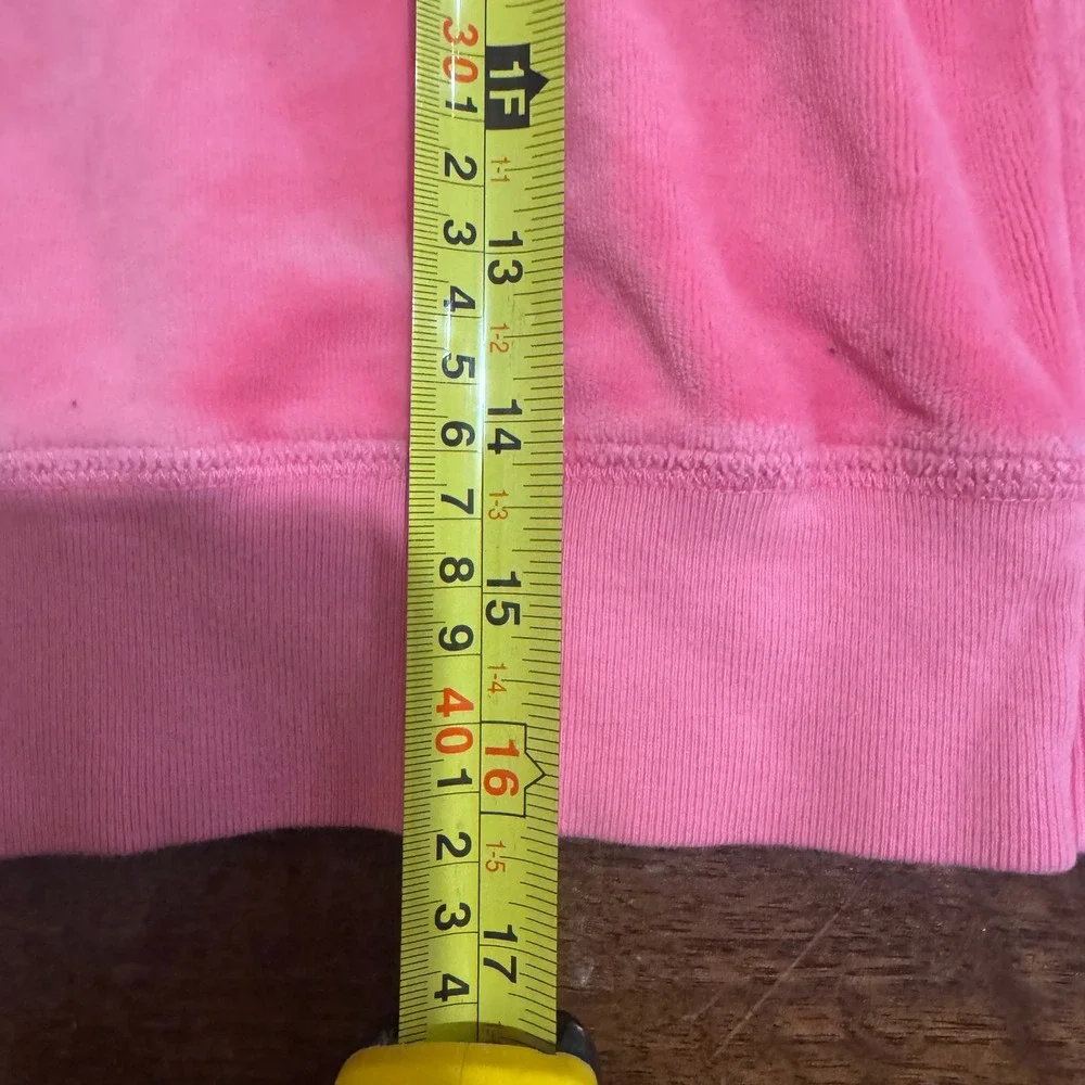 Vintage Juicy Couture Pink Velour Zip Up Hoodie Y2K Cropped Jacket Large '02-'05 - Picture 10 of 10